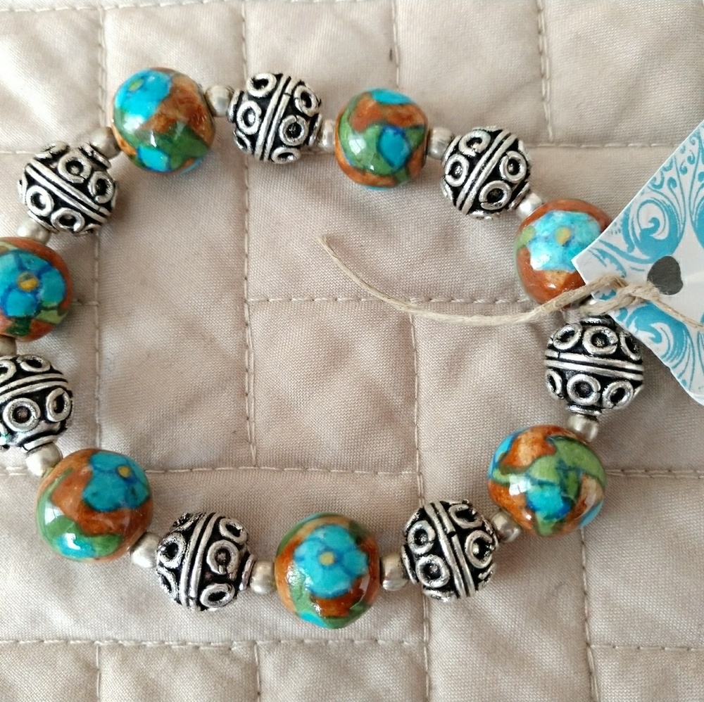 Handmade bead and silver bracelet